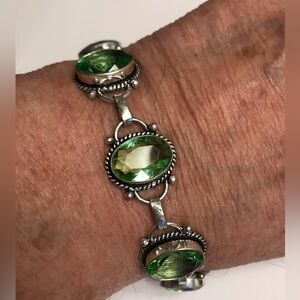 Peridot Stamped 925 Sterling Silver Bracelet
